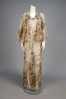 PRINTED CHIFFON GOWN and SHAWL, 1930s.