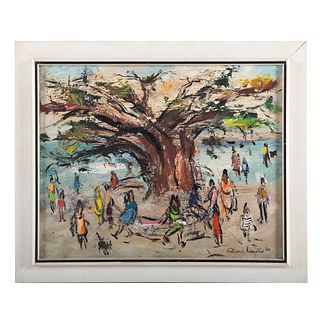 Edward Rosenfeld. "People and Tree," oil