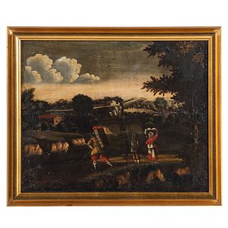 Dutch School, 18th c. Landscape with Figures, oil