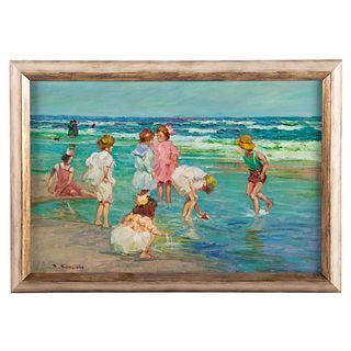 Jacques Deveau. Children at the Seashore, oil