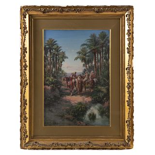 Paul B. Pascal. At an Oasis, gouache on paper