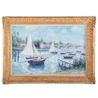 John Clymer. Impressionist River Scene, oil