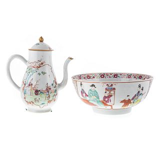 Chinese Export Mandarin Bowl & Coffee Pot