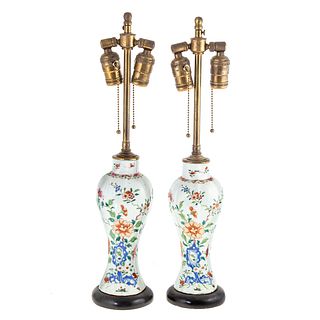 Pair Chinese Export Famille Rose Paneled Jar Lamps