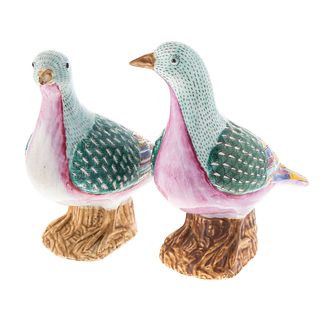 A Pair of Chinese Export Famille Rose Doves