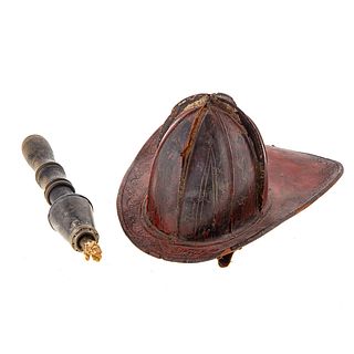 Early American Leather Fire Helmet & Parade Torch