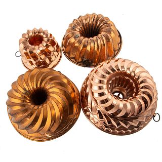 Four English Copper Turk's Head Food Molds
