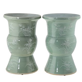 Pair Chinese Export Celadon Ku Form Vases