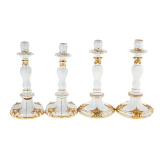 Two Pairs of Meissen Porcelain Candlesticks