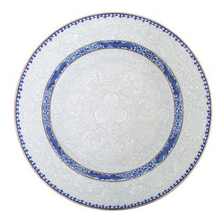 Chinese Export Bianco Sopra Bianco Plate