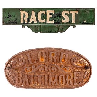 Early Baltimore Street Sign & Hotel Sign