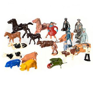 O/S Plasticville parts and die cast and plastic animals and people