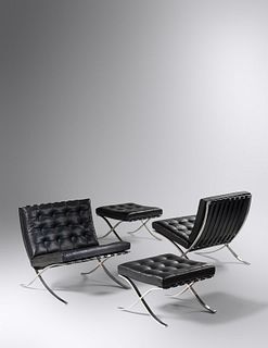 Ludwig Mies van der Rohe
(German/American, 1886-1969)
Pair of Barcelona Chairs and Ottomans