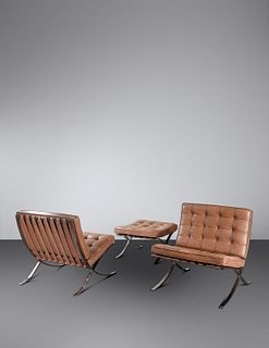 Ludwig Mies van der Rohe
(German/American, 1886-1969)
Pair of Barcelona Chairs with Ottoman