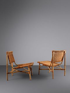 Jacques Dumond, Attribution
France, Mid 20th Century
Pair of Lounge Chairs
