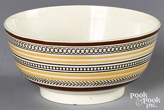Mocha bowl, with geometric and yellow bands