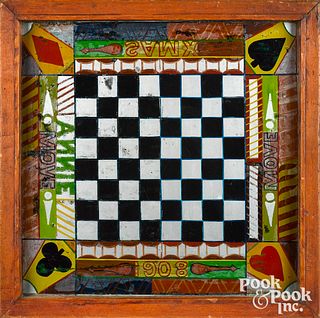 Reverse painted gameboard, dated 1908