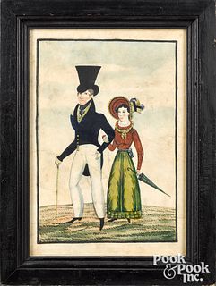 Watercolor folk art drawing of a man and woman