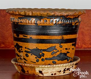 Redware flowerpot and undertray, 19th c.