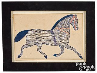 Pennsylvania watercolor fraktur drawing of a horse