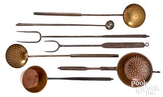 Wrought iron, brass, and copper utensils, 19th c.
