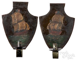 Pair of painted tin sconces, 19th c.