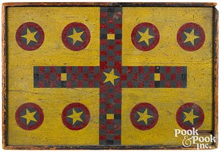 Painted pine double sided gameboard, late 19th c.