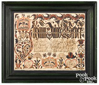 Northampton County ink and watercolor fraktur