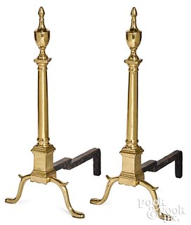 Pair of brass Chippendale andirons, ca. 1790