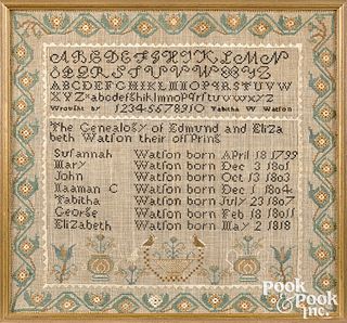 Maine silk on linen family register, early 19th c.