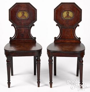 Pair of Italian mahogany hall chairs