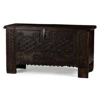 A Spanish Oak Carved Chest, 17th Century