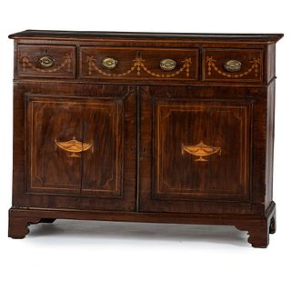 A George III Marquetry and Banded Mahogany Sideboard, circa 1790 and later