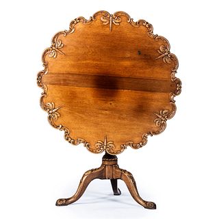 A George III Style Dragon-Fly Carved Mahogany Tilt-Top Tea Table 