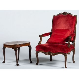 An English Open Armchair and Queen Anne Style Stand