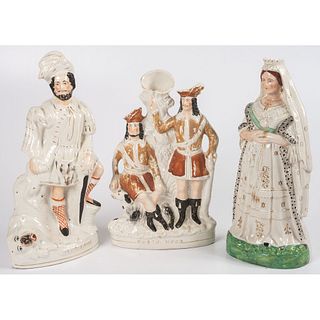 Three Staffordshire Spill Vases and Three Figurines