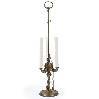A French Brass Three-Arm Bouillotte Lamp