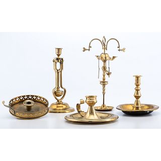 Five English Brass Lighting Accessories