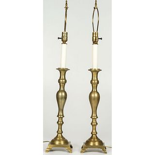 A Pair of Brass Candlestick Lamps