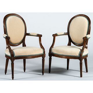 A Pair of Louis XVI Style Painted Beechwood Fauteuils