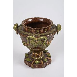 A Majolica Pottery Urn with Snails 