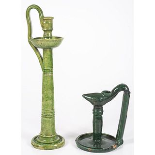 Two Lead Glaze Continental Candle Holders