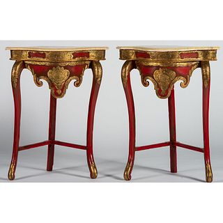 A Pair of Rococo Style Painted End Tables