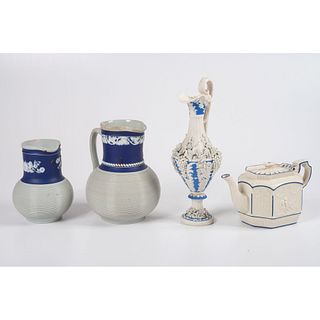 Four White and Colbalt Jasper Ware Table Articles