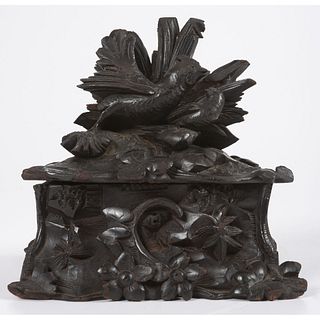 A Black Forest Style Carved Walnut Jewelry Box 