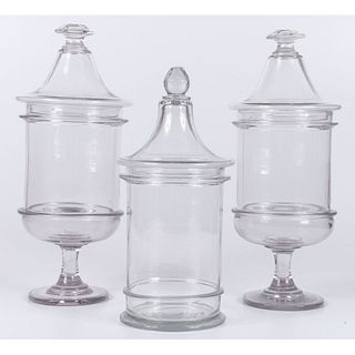 Three Blown Glass Lidded Jars