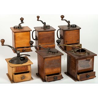 Six Wooden and Iron Coffee Mills