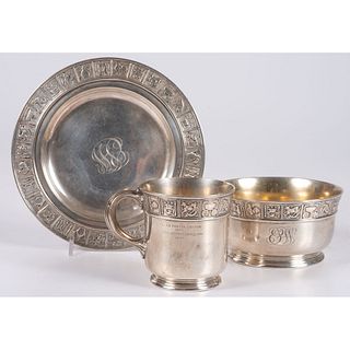 A Gorham Silver Child's Bowl, Plate and Mug