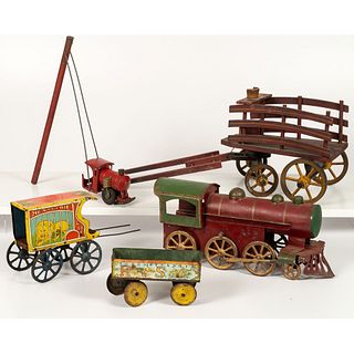 Six Toy Wagons and Trains