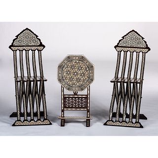 A Syrian Style Mother-of-Pearl Inlaid Folding Table and Chairs